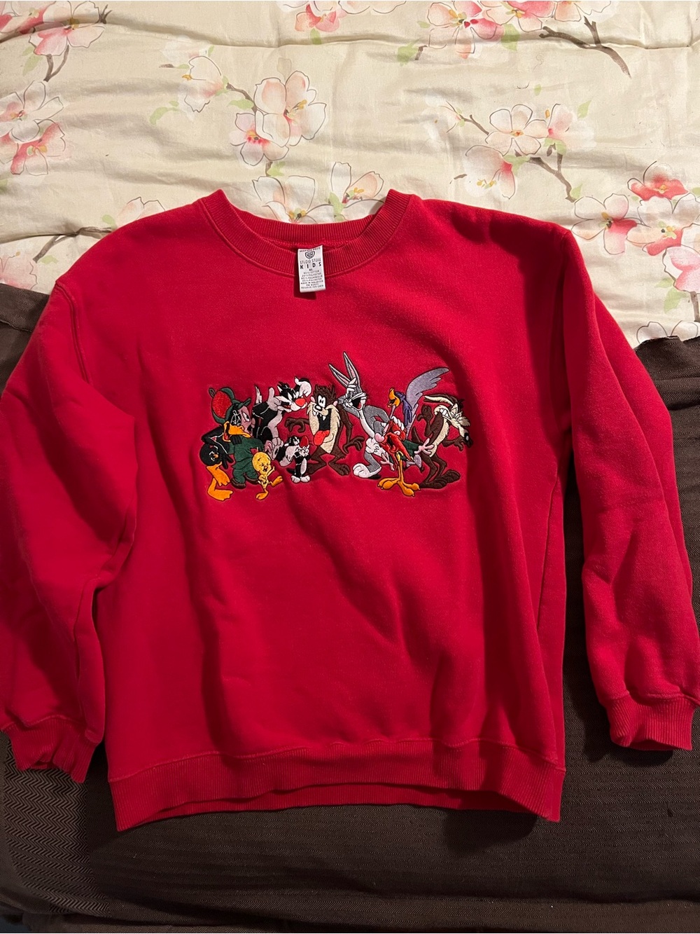Vintage Kids Warner Bros. Studios Embroidered Looney Tunes Crewneck Size XL Red